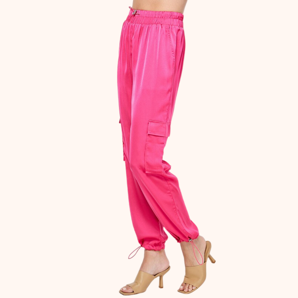 Elastic Drawstring Satin Jogger