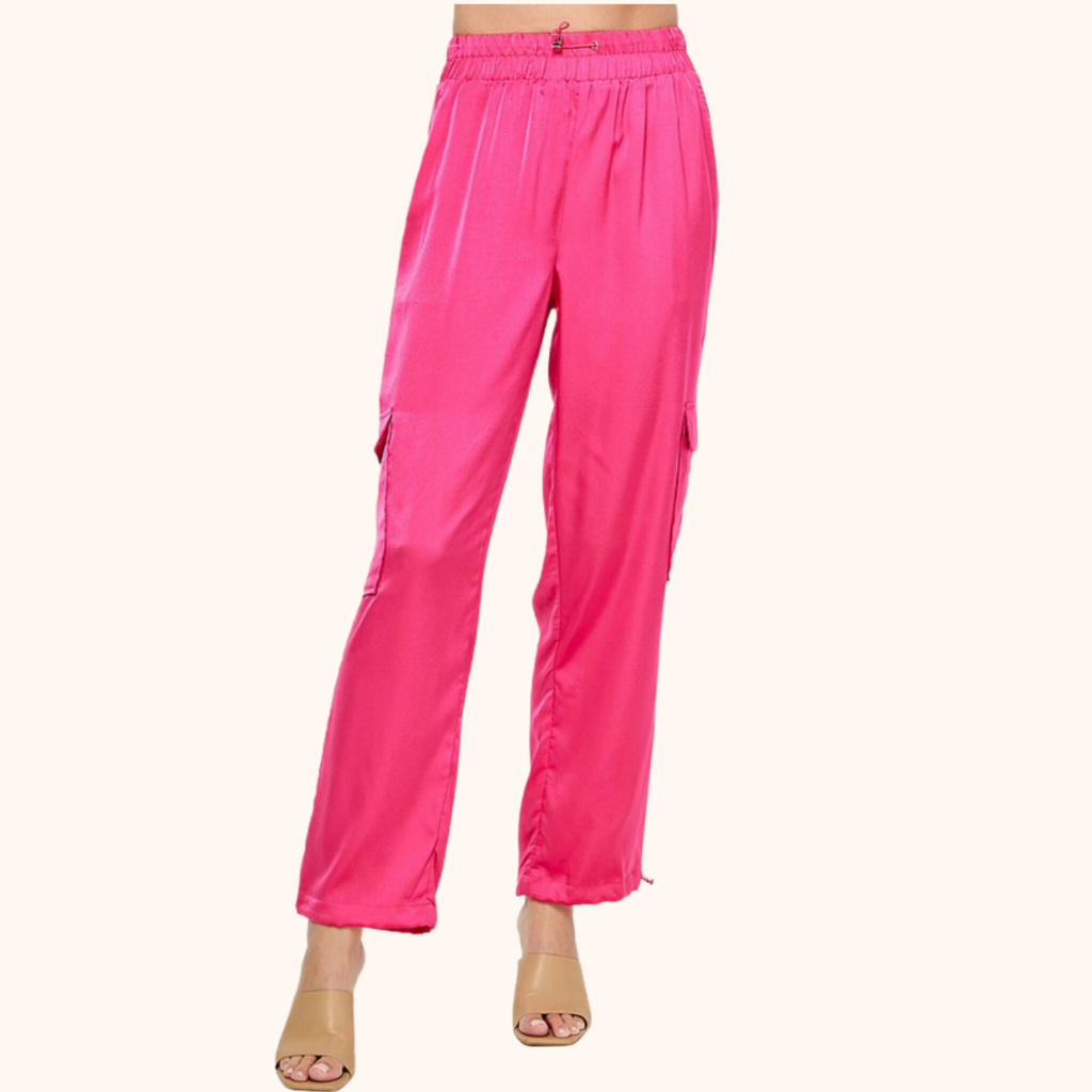 Elastic Drawstring Satin Jogger