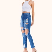 Distressed Vintage Tint Mom Jeans.