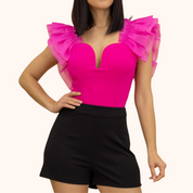 Body de moda de organza fucsia