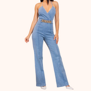 Fashion Denim Stretch Jumpsuit.