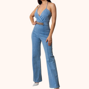 Fashion Denim Stretch Jumpsuit.