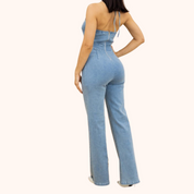 Fashion Denim Stretch Jumpsuit.