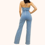 Fashion Denim Stretch Jumpsuit.