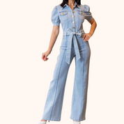 Fashion Denim Stretch Jumpsuit.