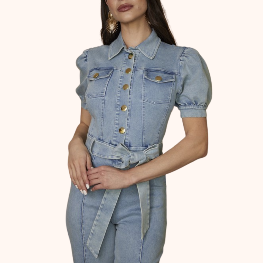 Fashion Denim Stretch Jumpsuit.