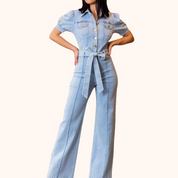 Fashion Denim Stretch Jumpsuit.