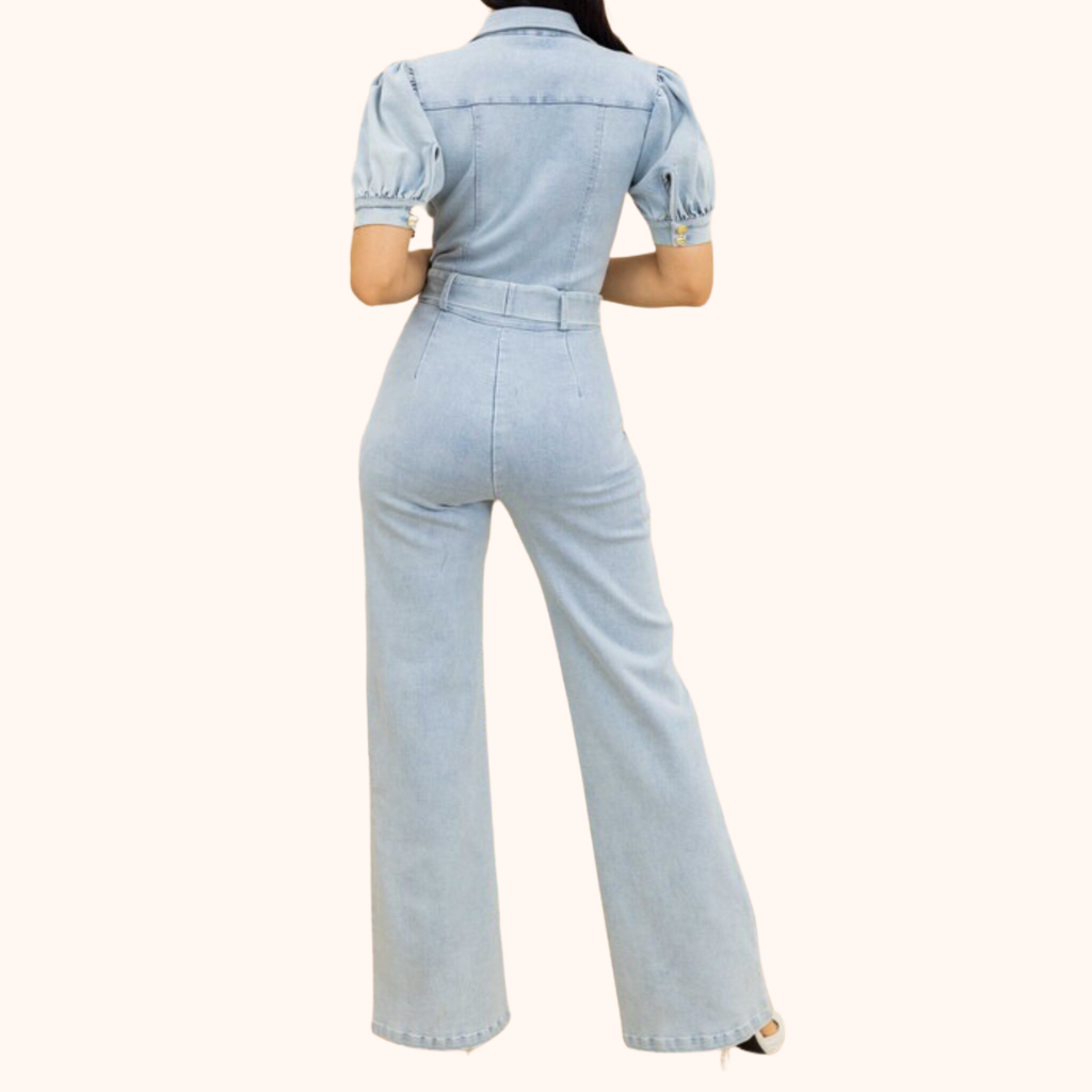 Fashion Denim Stretch Jumpsuit.