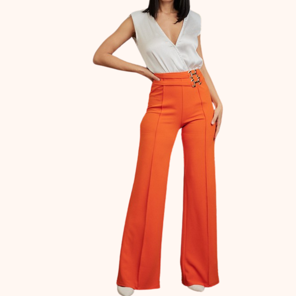 Hight Waist Pants With Belt Detail