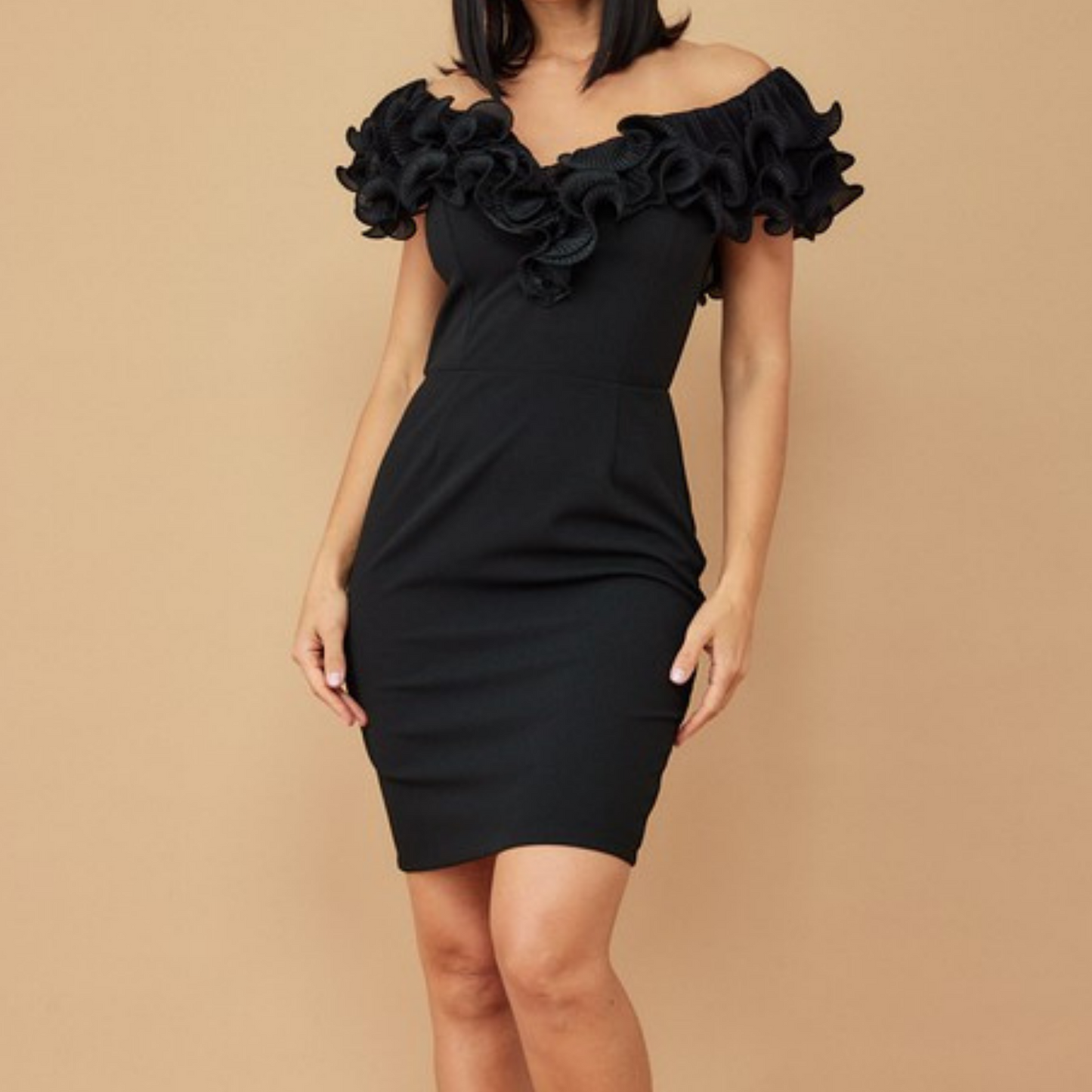 Black Ruffle Detailed Fashion Dress