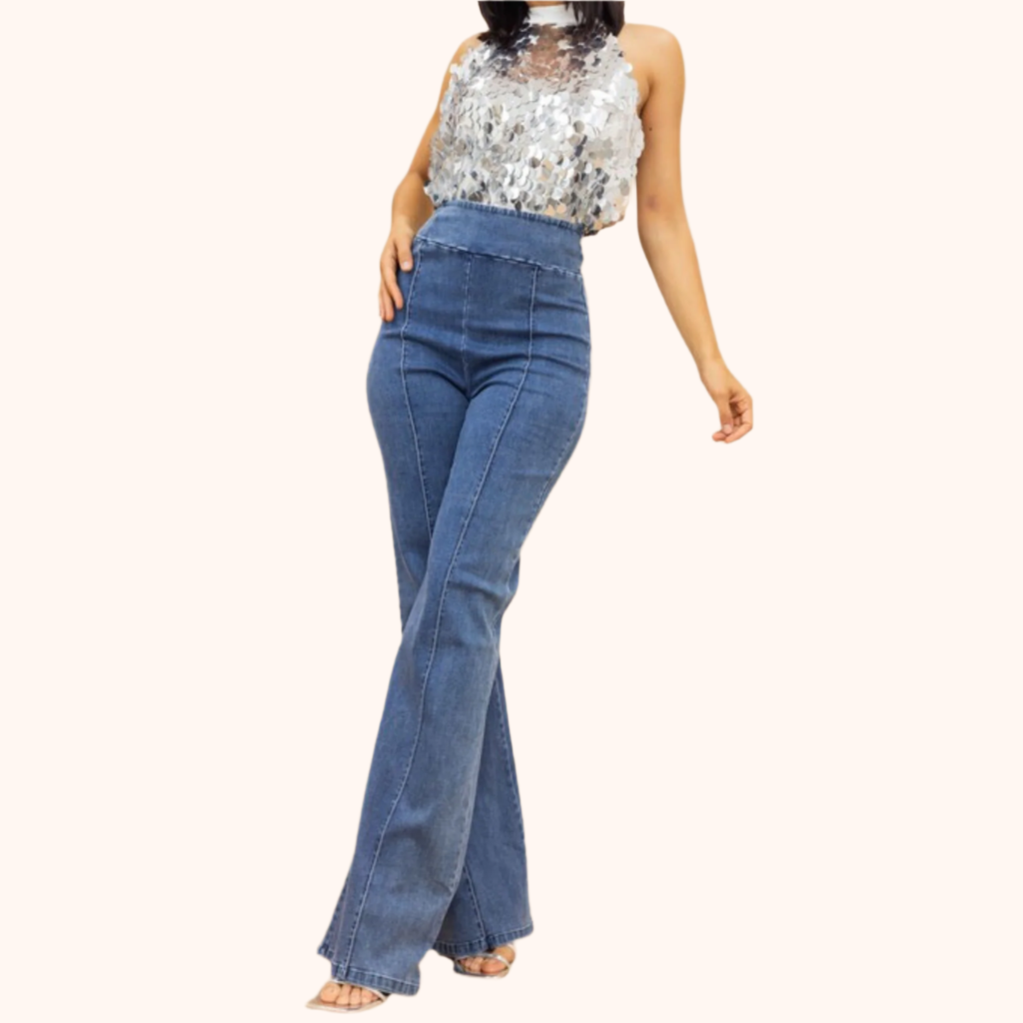 High Waist Washed Denim Stretch