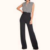 High waist Black Pants with Buckle Belt