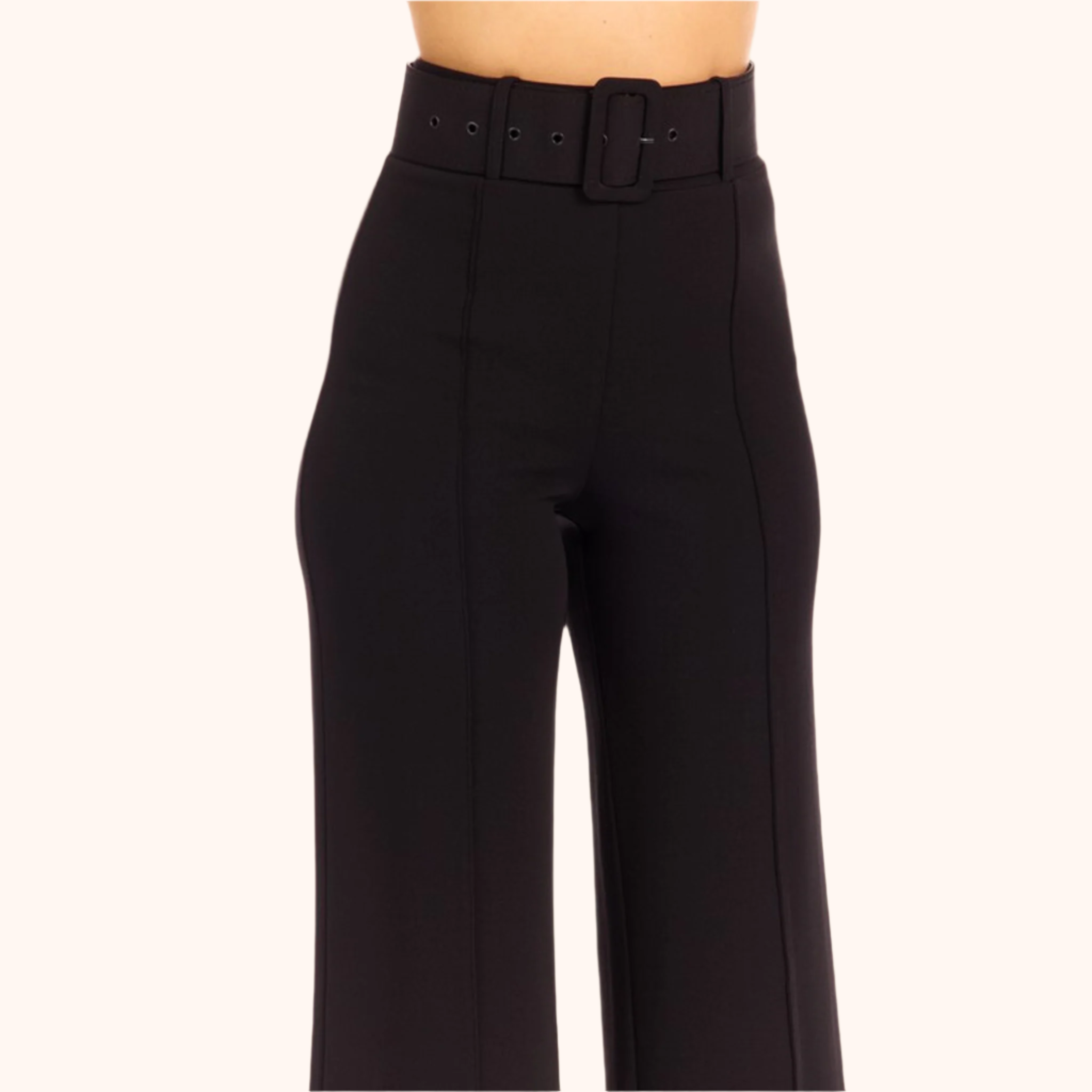 High waist Black Pants with Buckle Belt