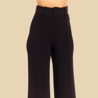 High waist Black Pants with Buckle Belt
