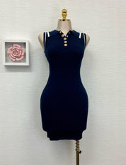 Navy Button Front Dress