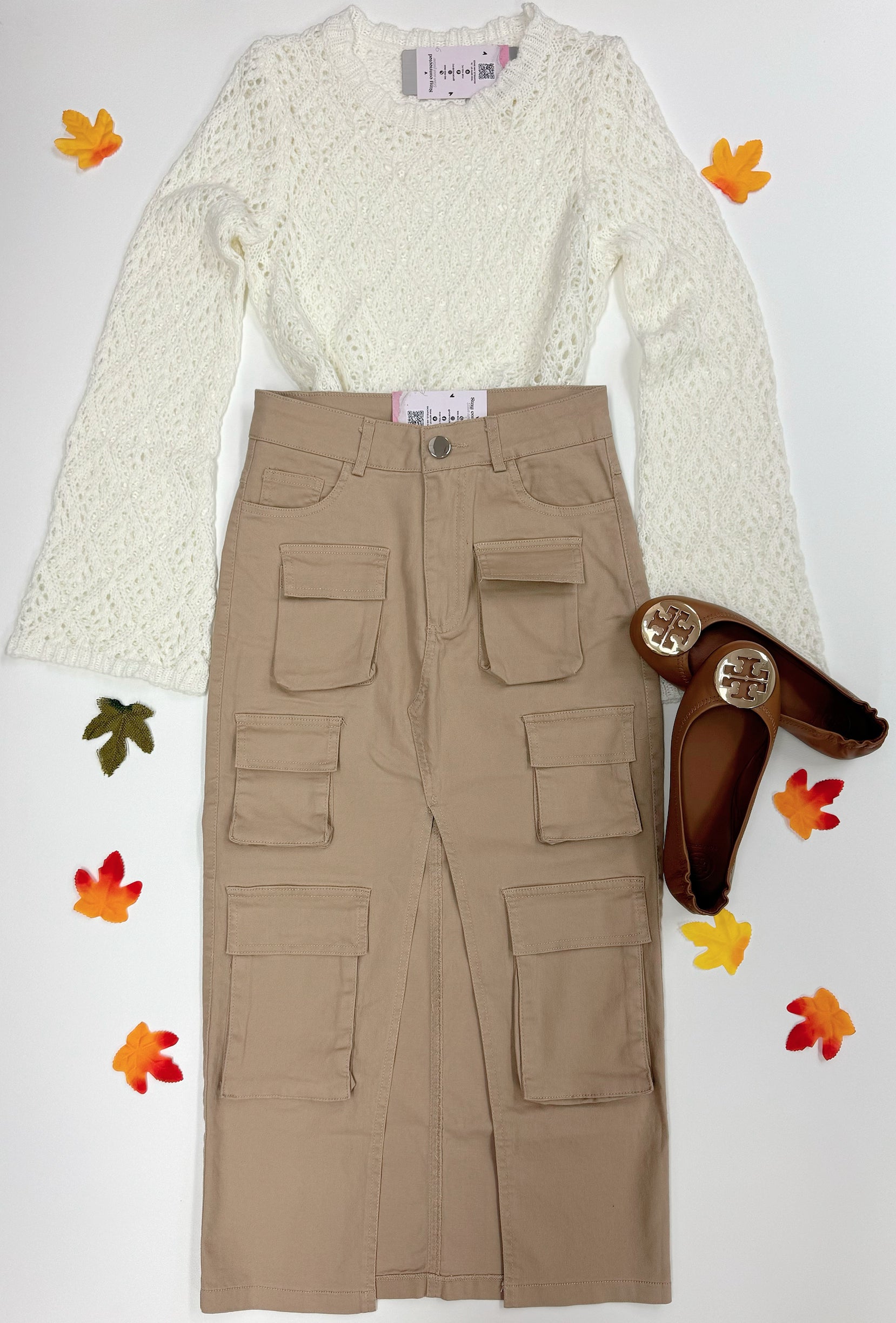 Beige Flex Cargo Skirt