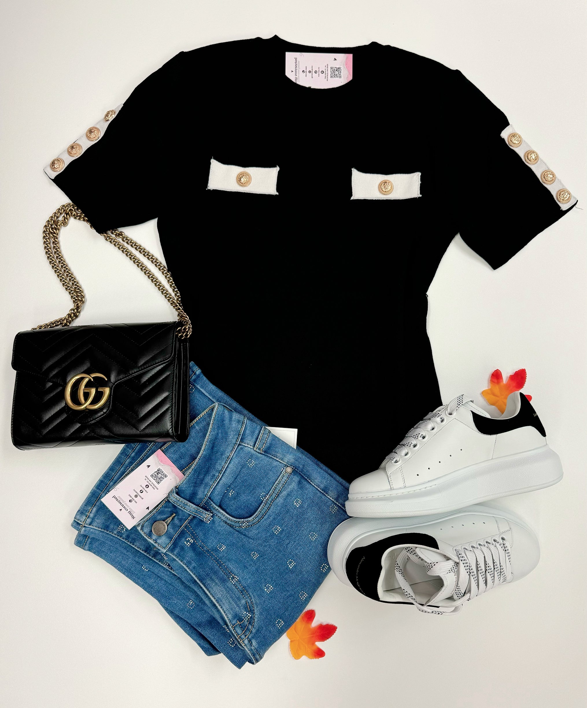 Black &Gold Stretch Sweater Top