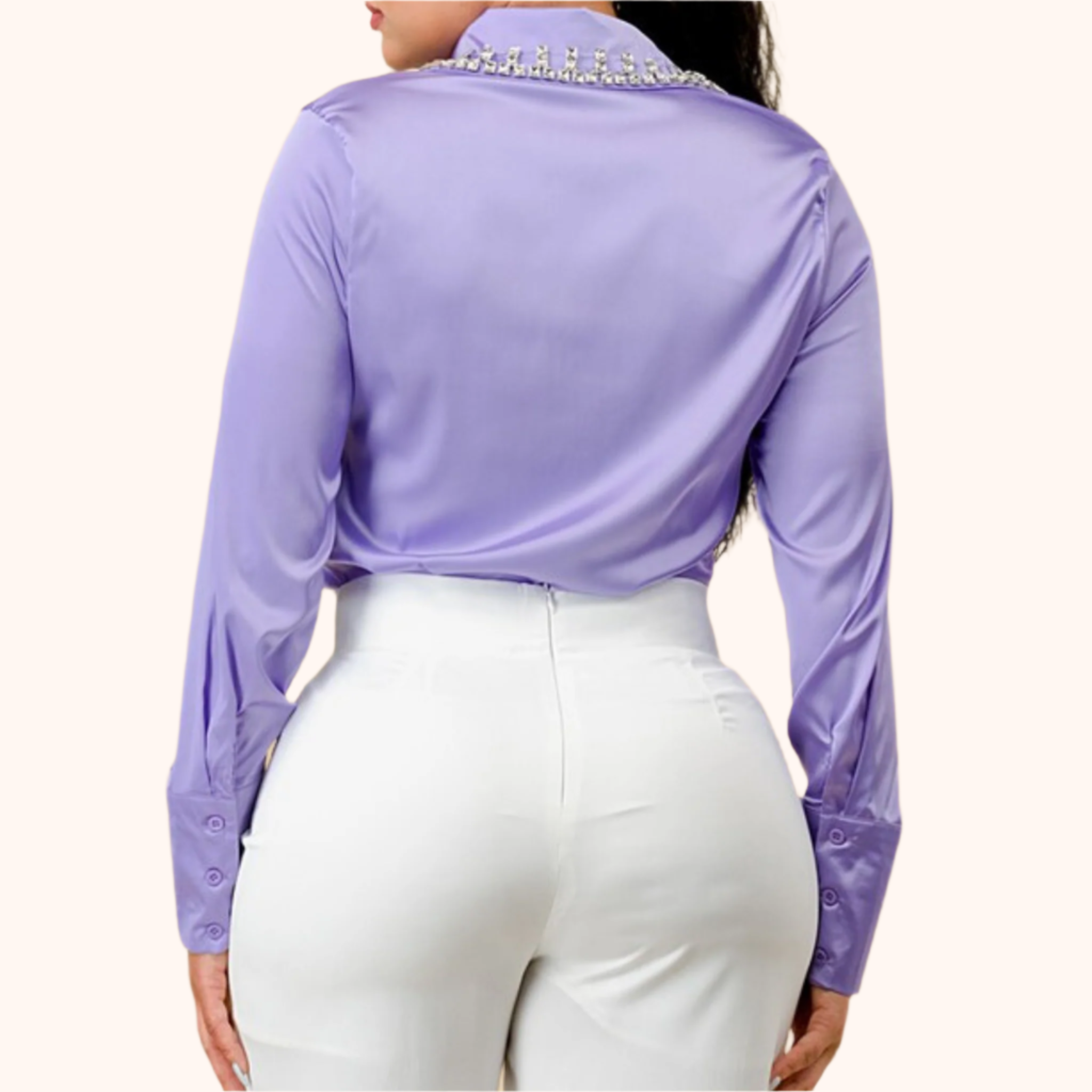 Lilac crystal rhinestone collar button down shirt