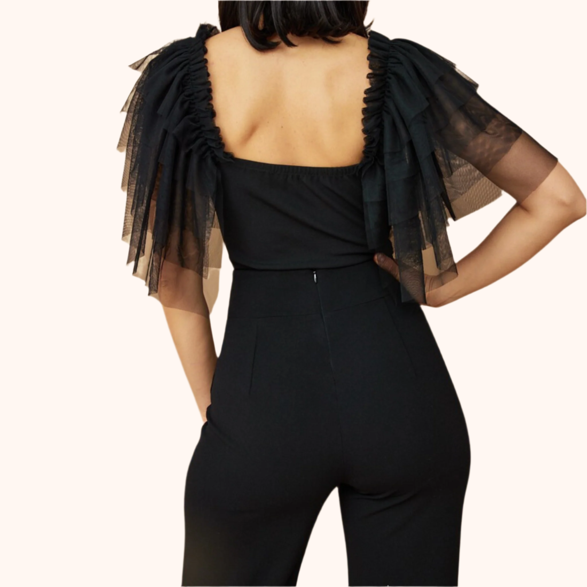 Mesh Layered Ruffle Sleeve Fashion Bodysuit