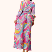 Printed Slit Detail Pleated Maxi Dress