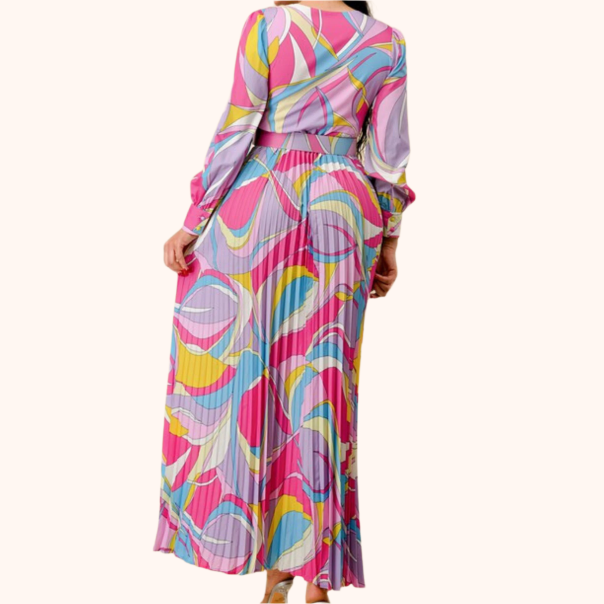 Printed Slit Detail Pleated Maxi Dress