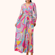 Printed Slit Detail Pleated Maxi Dress