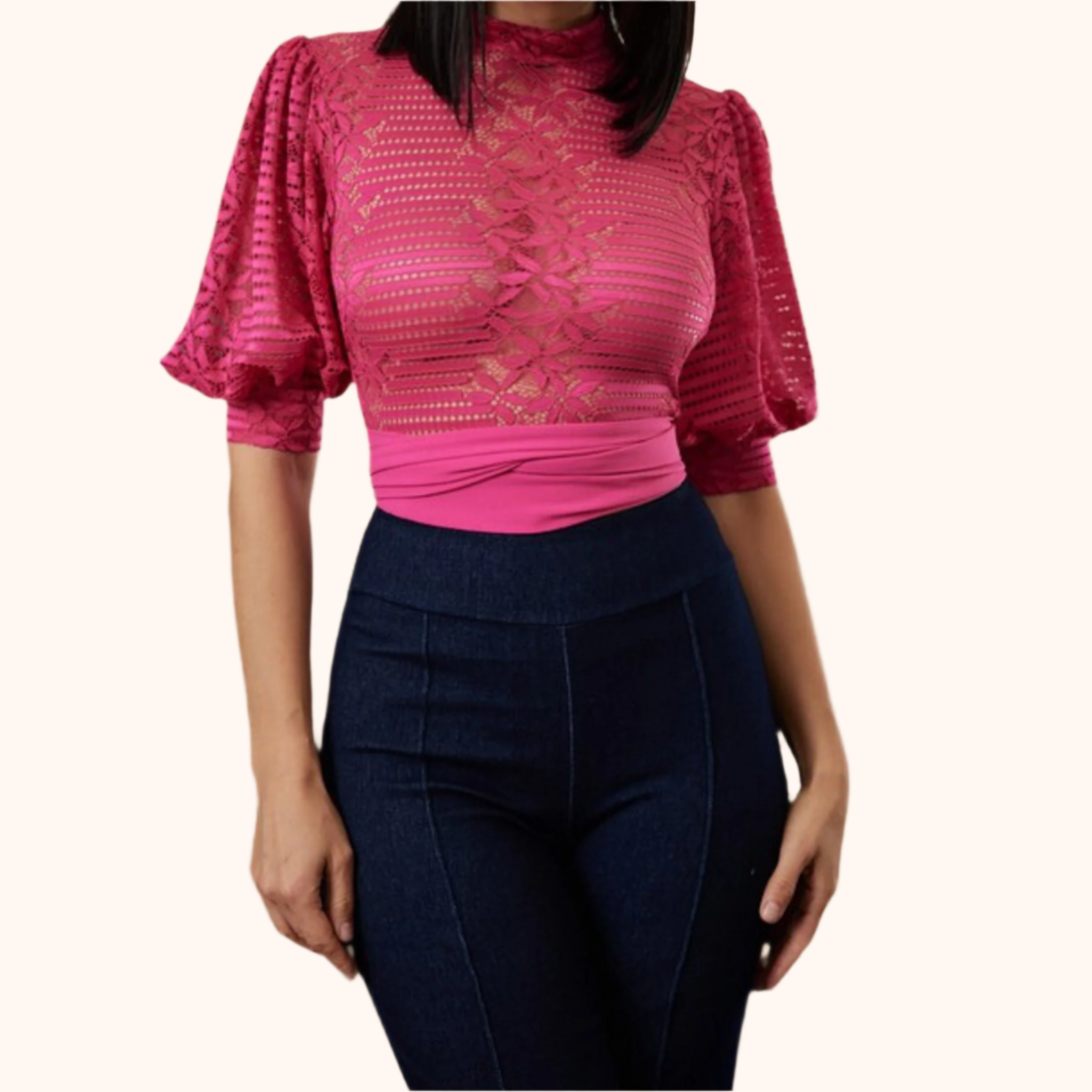 Puff Sleeve Cropped lace Blouse