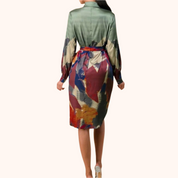 Satin Abstract Print Shirt Dress