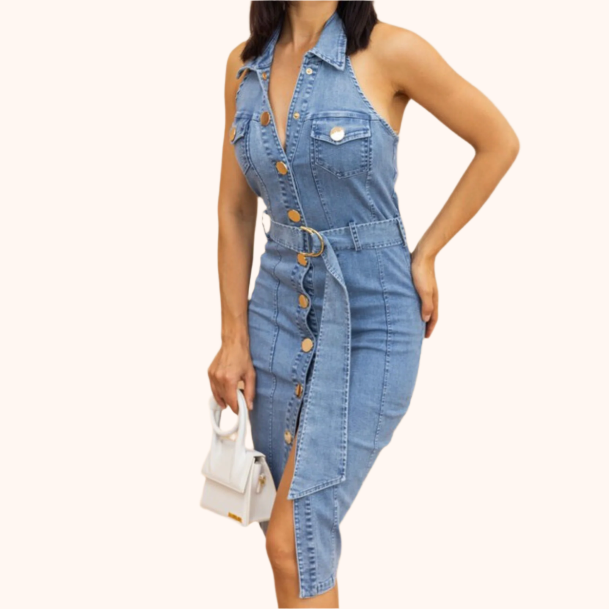 Washed Denim Stretch Fashion Dress