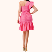 Woven One Shoulder Ruffled Mini Dress.