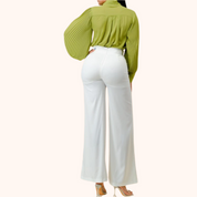 White Double Buckle Detail Wide Leg Pants