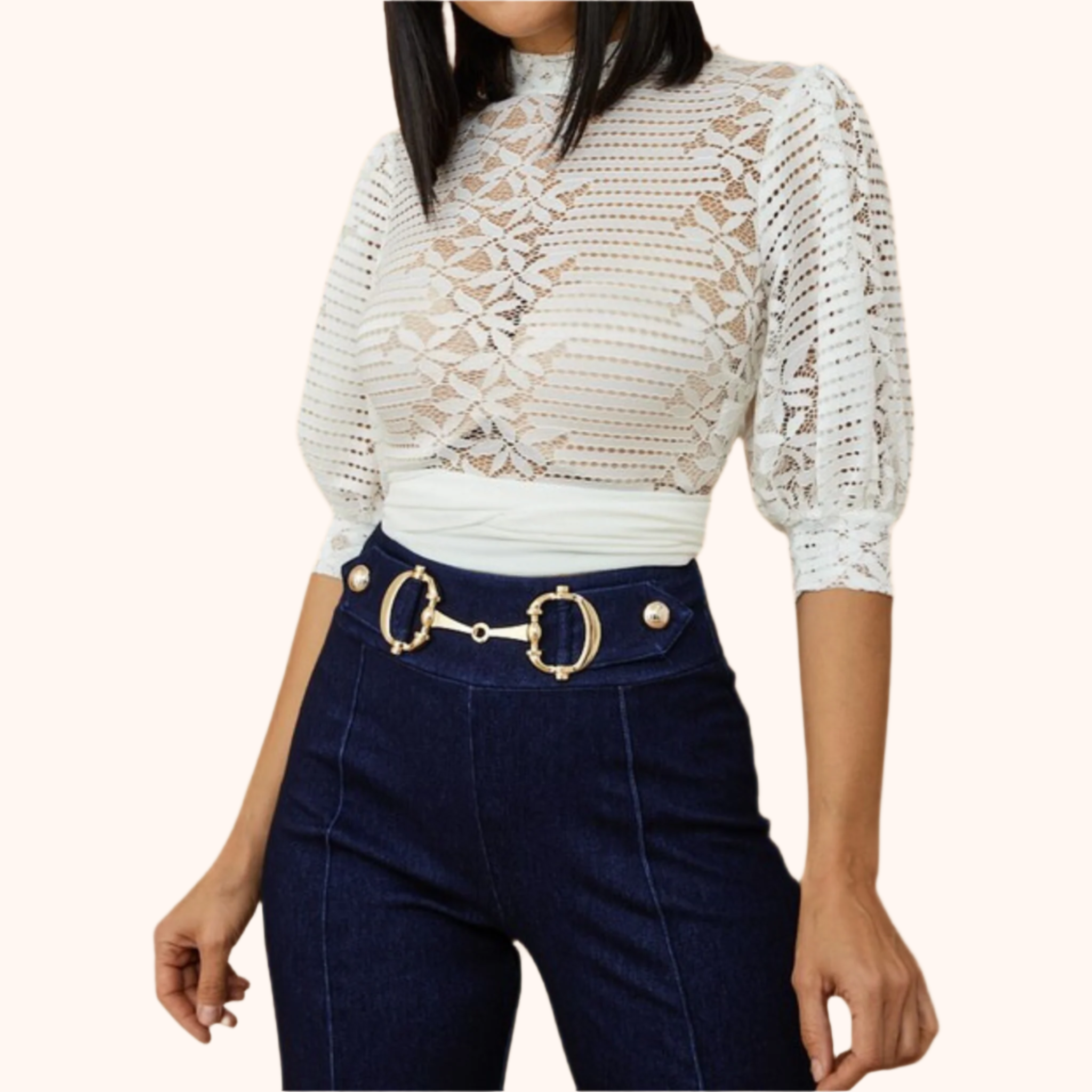 White Puff Sleeve Cropped Lace Blouse